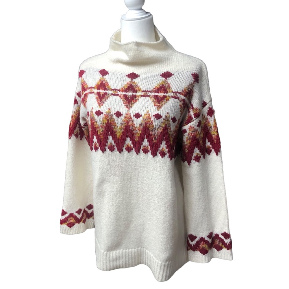 Isabel Maternity small Sweater womens Fair isle ivory burgundy oversized boho